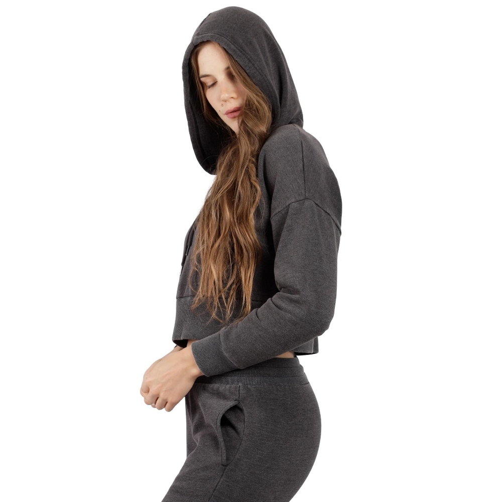 NWT 90 Degree by Reflex Women's Char Crop Hooded Sweatshirt - Picture 2 of 10